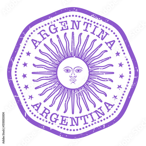 Argentina Republic state stamp with sun, shabby travel stamp with state seal, Argentine postmark, vector
