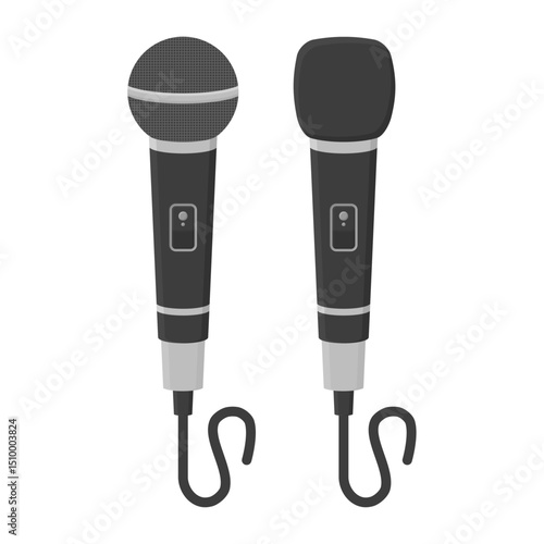 Black Wired Microphone on White Background. Suitable for Karaoke, Singing and Speech. Microphone Icon.