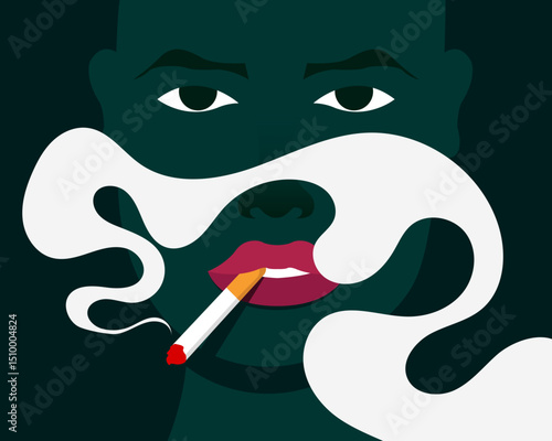 cartoon illustration of a woman smoking