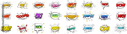 Comic speech bubble expressions set. Comic speech effect shape with pop art style collection. Comic wording sound effect. Vector illustration isolated on white background