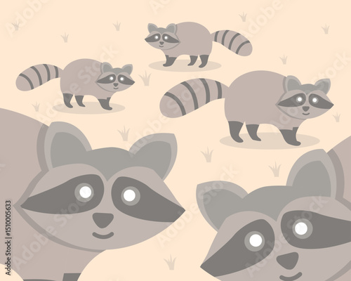 set of funny raccoon animals