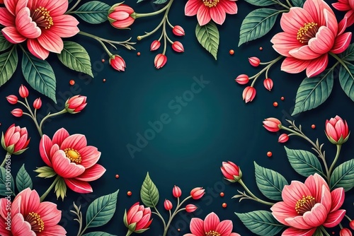 Intricate continuous floral pattern, flowing vines & blossoms , spring, pattern, image