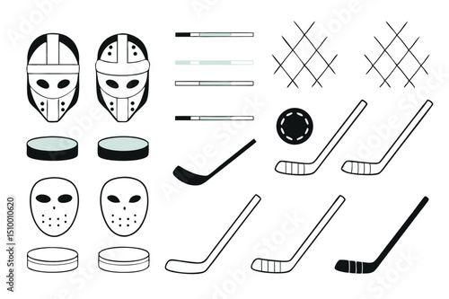 Vintage Hockey Logo Set – Retro Black and White Sports Badge Collection for Ice Hockey Teams and Tournaments.