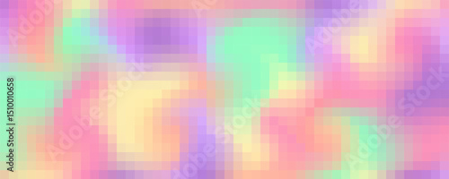 Pixel square rainbow pattern. Abstract gradient mosaic background. Vector grid texture. Color geometric seamless holographic print