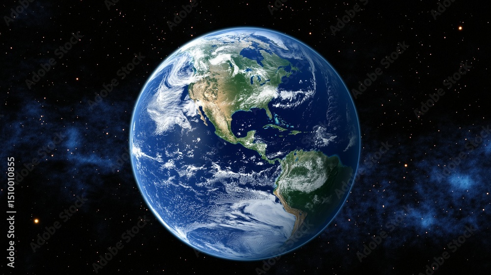 Naklejka premium View of Earth from space with vibrant colors and stars in the background
