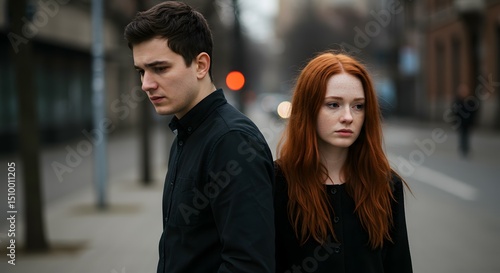 Wallpaper Mural Young Couple Facing Relationship Difficulties A Portrait of Emotional Distance and Uncertainty in a City Setting Torontodigital.ca