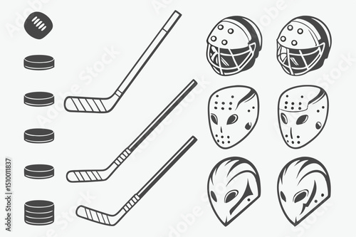 Vintage Hockey Logo Set – Retro Black and White Sports Badge Collection for Ice Hockey Teams and Tournaments.