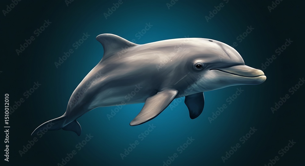 Fototapeta premium Dolphin Swimming Gracefully Underwater on Blue Gradient Background