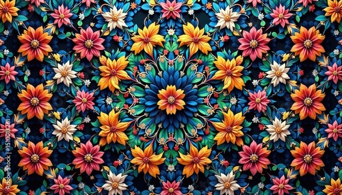 Intricate floral design within a repeating hexagonal pattern , vintage, honeycomb, decoration