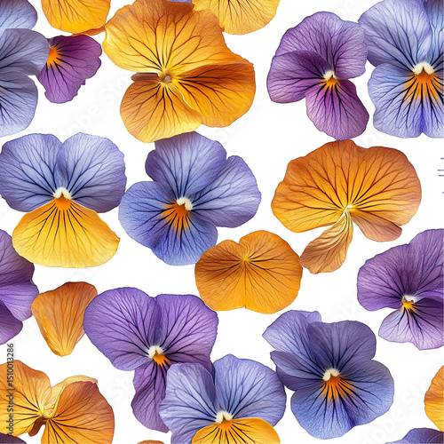 Wallpaper Mural 2d illustration of a tileable pattern of pansy petals isolated on a white transparent background Torontodigital.ca