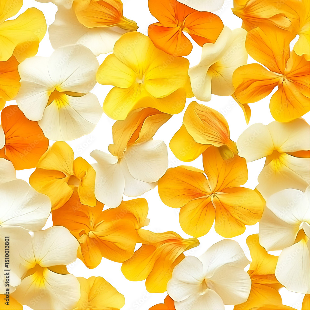 Fototapeta premium 2d illustration of a tileable pattern of snapdragon and buttercup petals isolated on a white transparent background