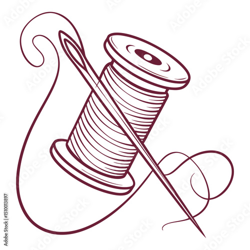 Thread and needle intertwined icon fine line vector eps