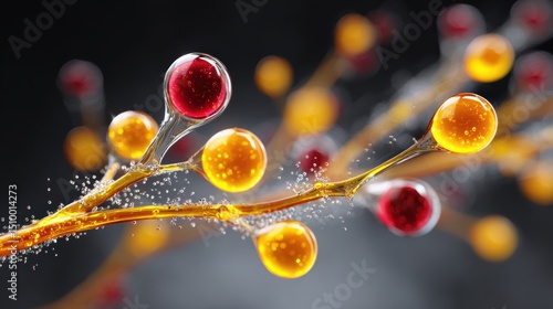 Blood Biomarkers Design. Abstract bubbles on a branch with vibrant colors and light reflections.