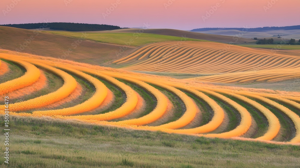 Obraz premium Stunning Sunset Over Rolling Wheat Fields