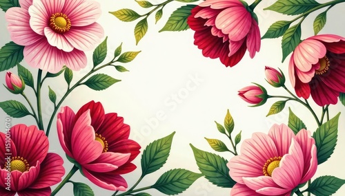 Intricate, flowing floral pattern Continuous, soft blooms , romantic, nature