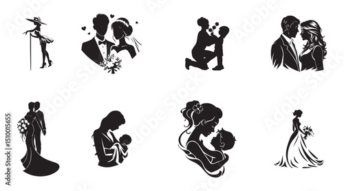 Vector women silhouettes illustrate people dancing and various body movements