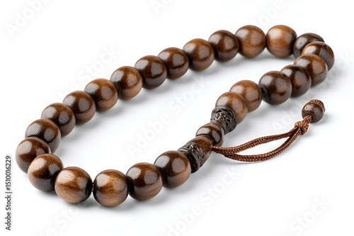 Wooden prayer beads rosary isolated on white background photo