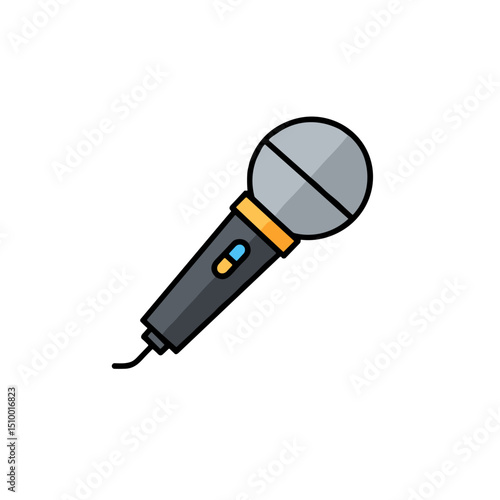 Microphone with a silver head and black body, sound recording concept
