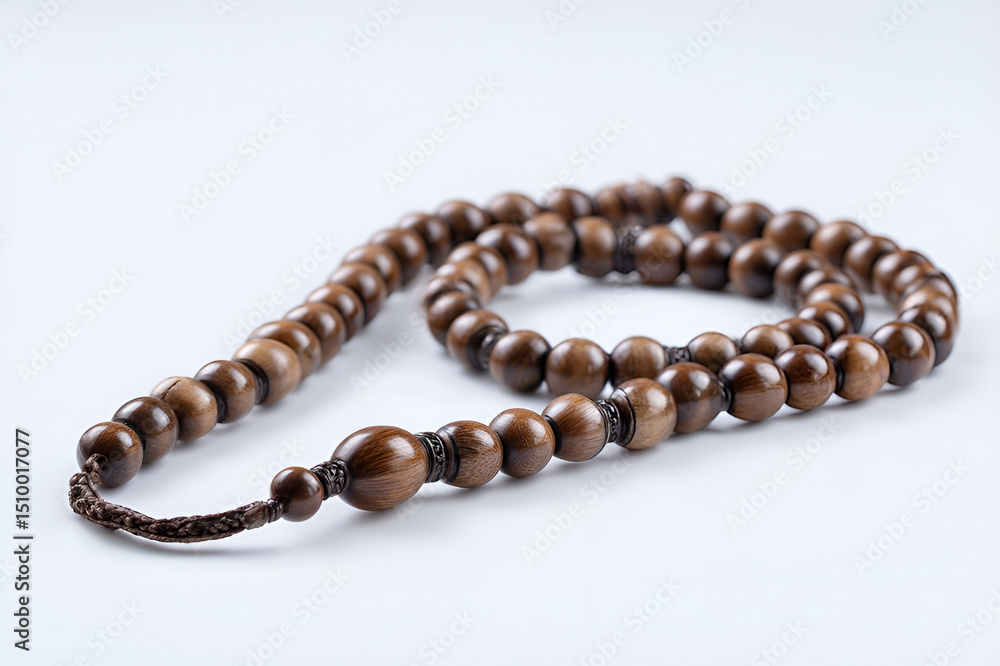 Brown wooden prayer beads isolated on white background Brown wooden prayer beads isolated on white background