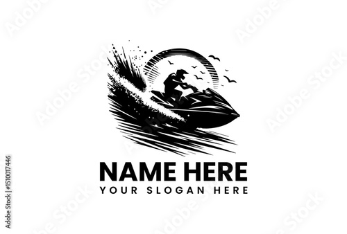 A thrilling vector logo jet ski stencil art with a striking splash effect