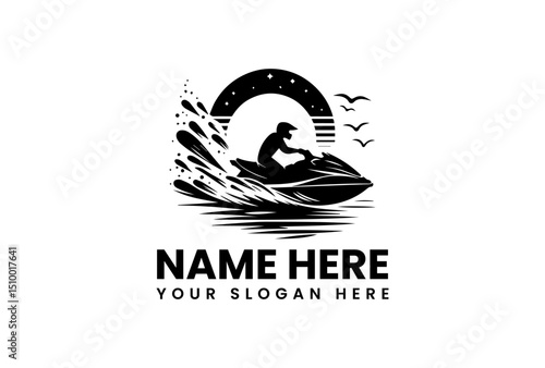 A thrilling vector logo jet ski stencil art with a striking splash effect