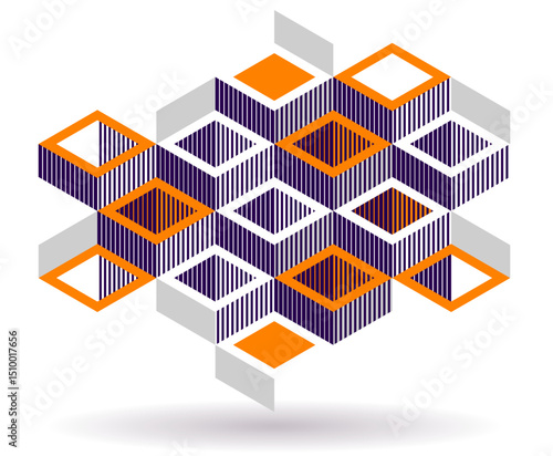 Abstract vector art with 3D isometric cubes geometric background, op art blocks with different forms isolated, polygonal graphic design, cubical theme.