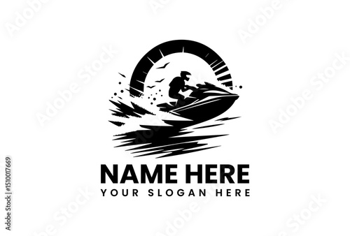 A thrilling vector logo jet ski stencil art with a striking splash effect