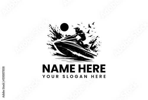 A thrilling vector logo jet ski stencil art with a striking splash effect