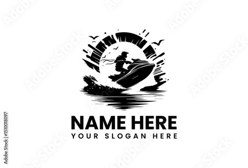 A powerful vector logo jet ski stencil art with an impressive splash effect