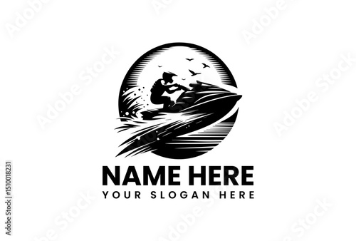A powerful vector logo jet ski stencil art with an impressive splash effect