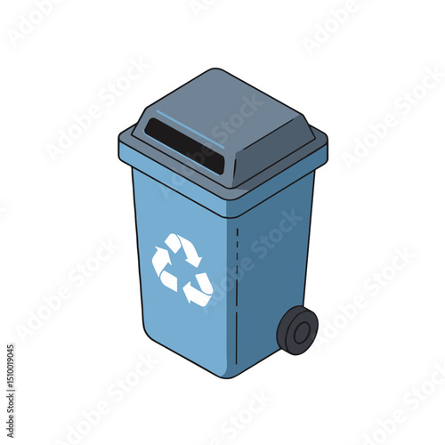 Blue recycling bin with a lid, waste management concept