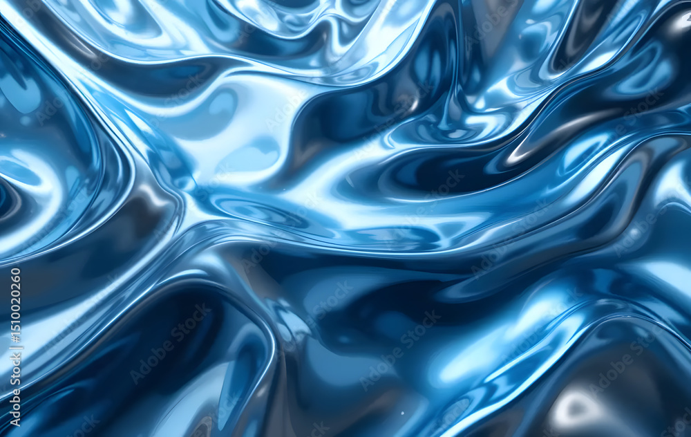 Obraz premium Shimmering Metallic Surface of Light Blue Liquid Forms Intricate Folds and Smooth Contours