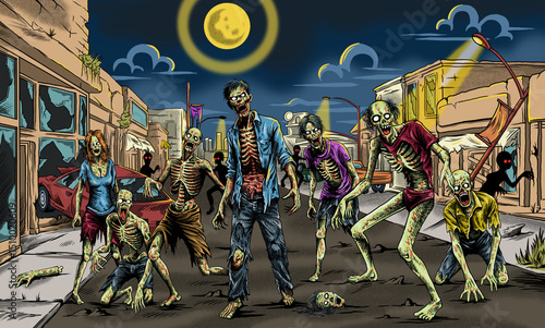 Cuadro en lienzo Coloured Group Zombie - Undead Character Illustration