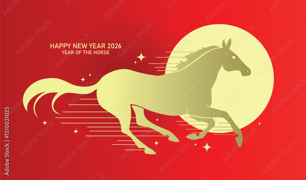 Fototapeta premium Beautiful zodiac horse silhouette running background. Chinese new year of the horse 2026 paper cut style.