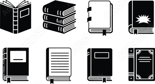 Simple Line Art Book Icons on White Background Representing Knowledge, Education, and Literature Resources for Learning