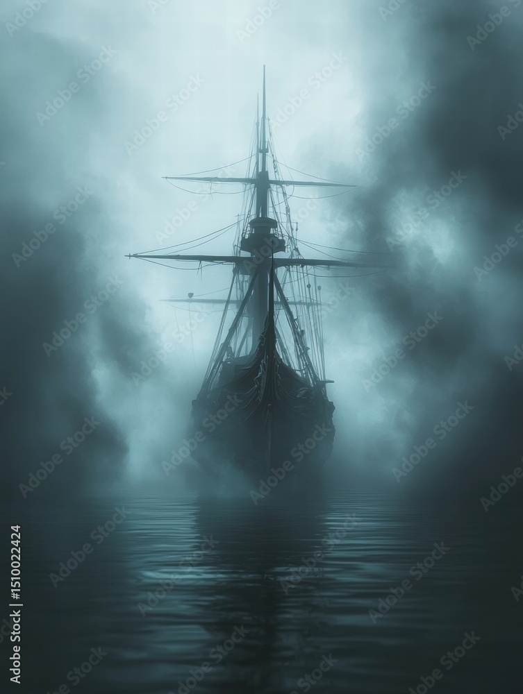 Fototapeta premium Ghostly Ship in Dark Waters