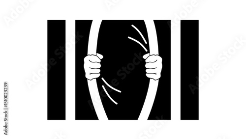 prison escape, black isolated silhouette