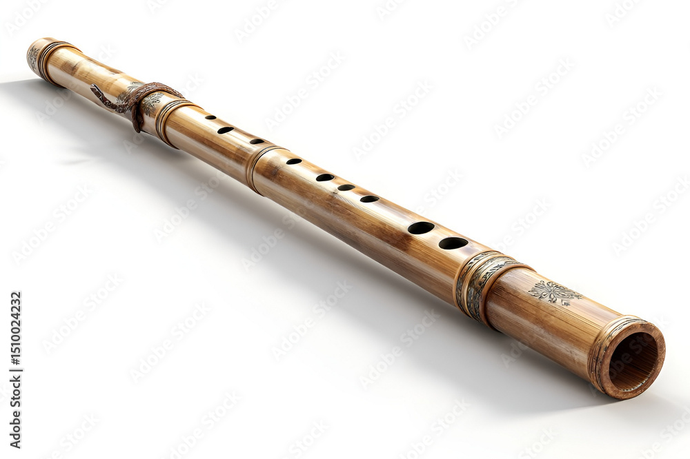 Naklejka premium Ornate bamboo flute musical instrument isolated on white background