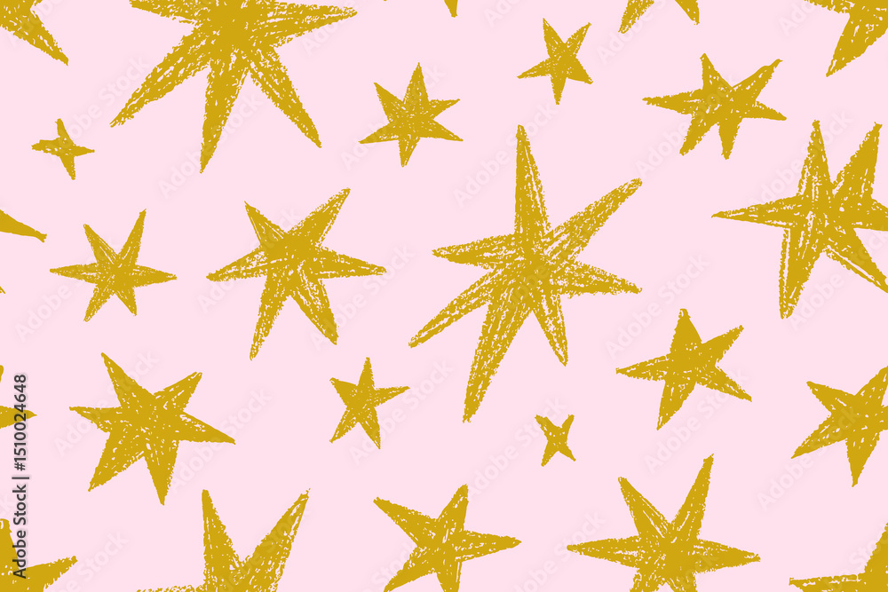 Obraz premium Star pattern, seamless endless texture. Hand-drawn sparkles and twinkles, repeating print, background design for modern fabric, textile, wallpaper and wrapping. Trendy flat vector illustration.
