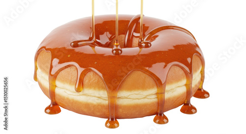 Konstfotografi Isolated Donut with Caramel Glaze Drizzling