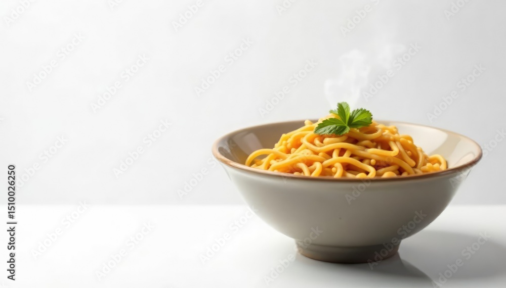 Steaming bowl of ramen noodles, white backdrop , texture, chinese Steaming bowl of ramen noodles, white backdrop , texture, chinese