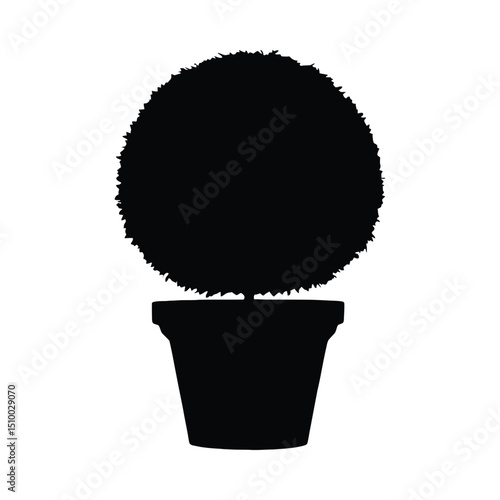 Round topiary in pot silhouette