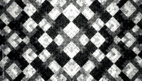 Symmetrical arrangement of interlocking geometric forms, monochrome palette, form, design, repeating
