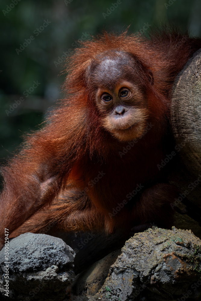 Fototapeta premium Portrait of the Baby Sumatran Orangutan