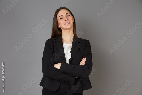 young businesswoman posing in studio background