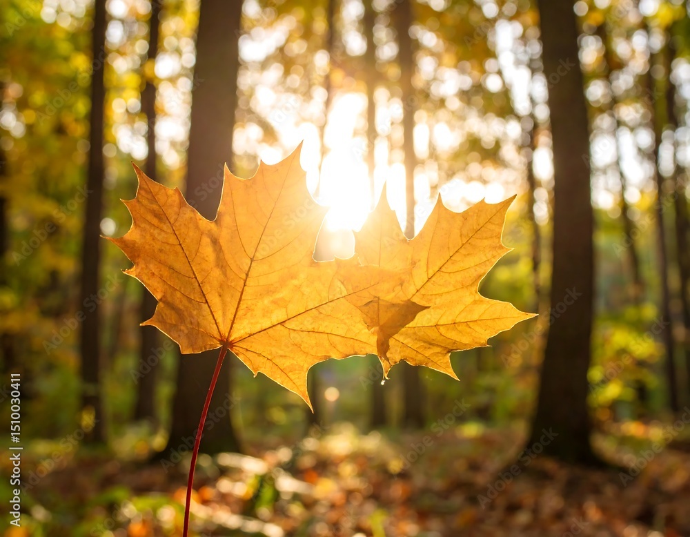 Obraz premium Autumn leaves in sunlit forest
