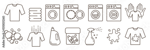 Collection of lingerie line icons. Self-service laundry, hand washing, laundry service, linear set isolated on transparent background. Editable stroke.