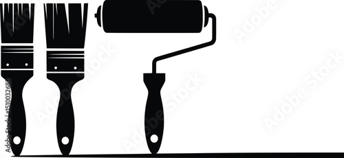 Paint Brushes and Roller Silhouette Vector, DIY Home Tool Icons.