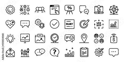 A set of clean line-style icon set of 30 benefit and reward elements on white background reward lightning, gratitude hand, coupon card, superuser tag, fire incentive icon, upgrade path