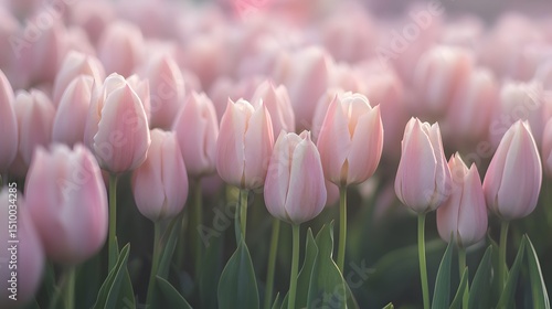Soft Pink Tulip Field at Sunset Soft Bloom